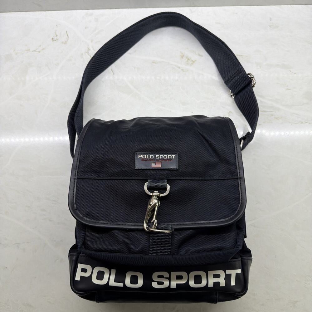 Vintage Polo Sport Ralph Lauren RL Blue Messenger Shoulder Crossbody Bag Purse